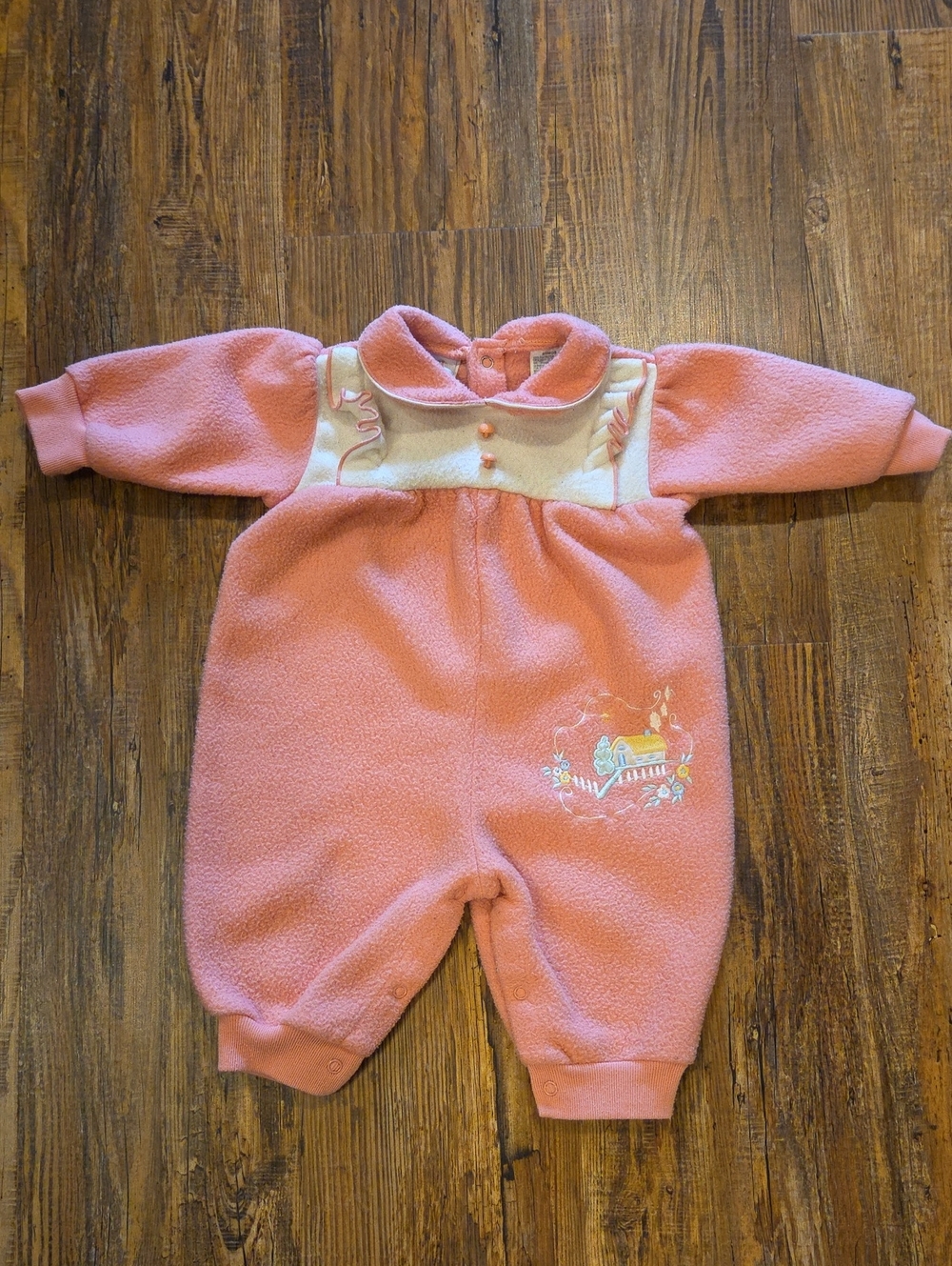Vintage Peach Fleece One-Piece Romper for Kids